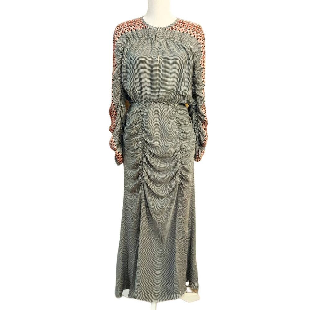 Veronica Beard Gingham Ruched Drawstring Maxi Dress Size 4 $575